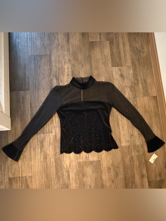 dressbarn Tops - NWT Women’s Black Beaded Velvet Fairy  Sheer Top Flare Sleeves Whimsigoth Size 6